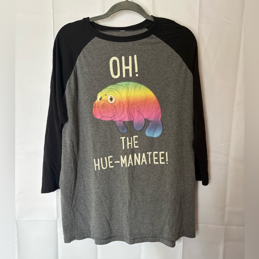 “Oh! The hue-manatee!” Black and Gray Baseball T-Shirt - Size L